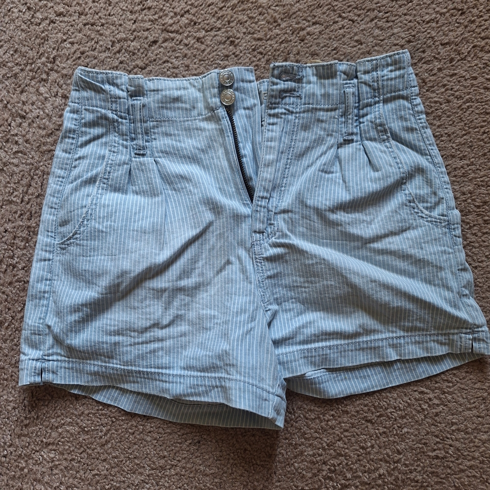 American Eagle Outfitters High-Waist Light Blue Pinstripe Shorts